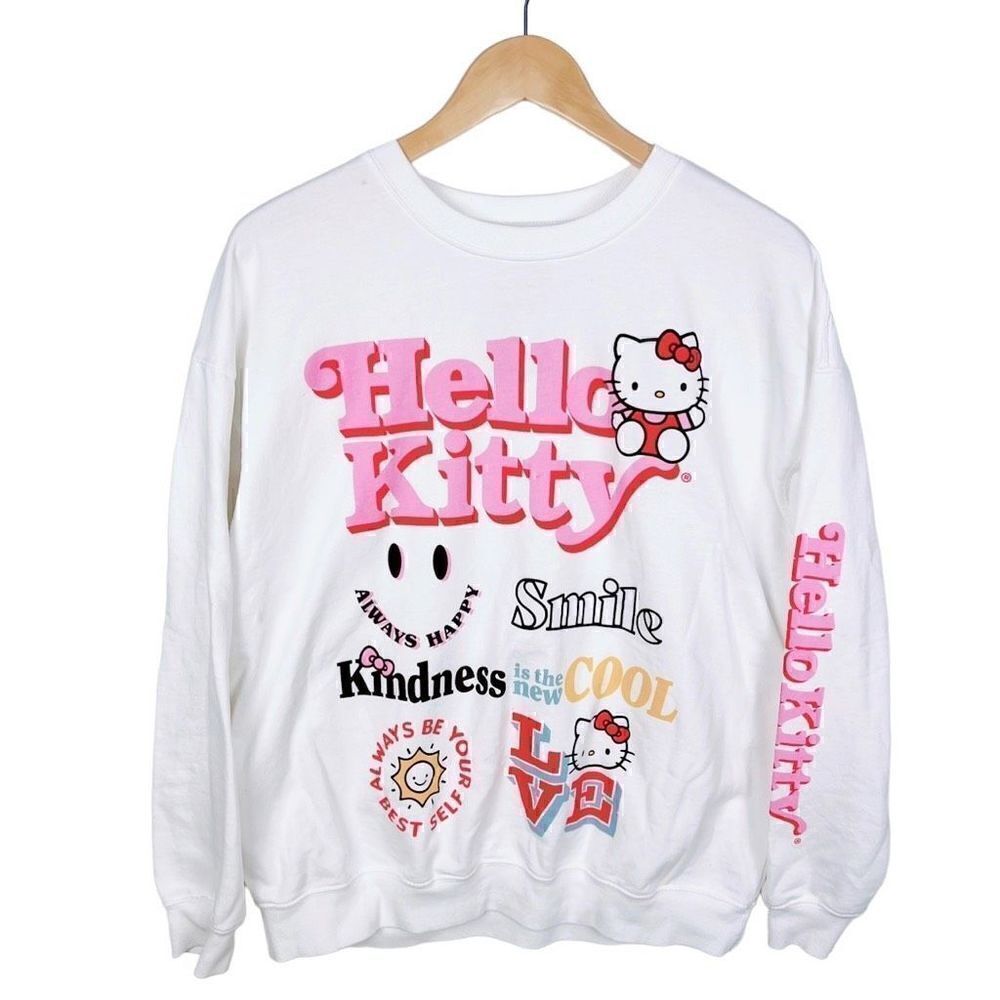 Hello Kitty Sanrio Graphic Crew Neck Sweatshirt White Pink women’s size XL